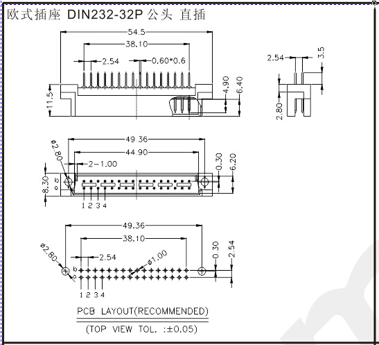 欧式插座 32 PIN 公头直插