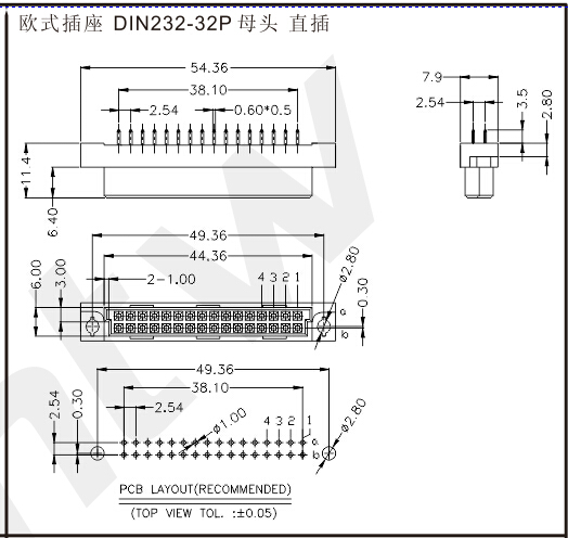 欧式插座 32 PIN 母头直插