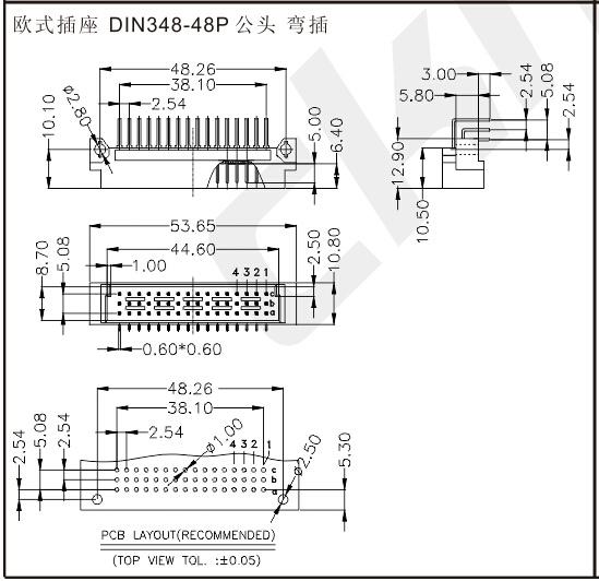 欧式插座 DIN348-48P 公头弯插