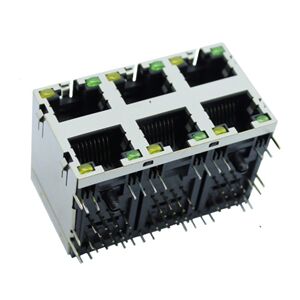 RJ45-8P8C 2*3 六连体 带灯带弹 弯插（5 jb-2*3-8p8c-led-s-e）