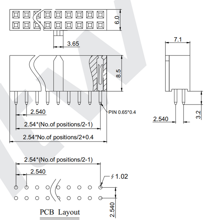 2.54mm双排 排母 直插Y型端子带凸